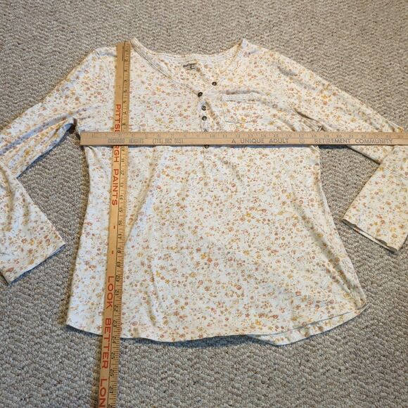 Ruff Hewn Long Sleeve V Neck Top Womens M Beige Floral Boho Cottagecore - Picture 2 of 8